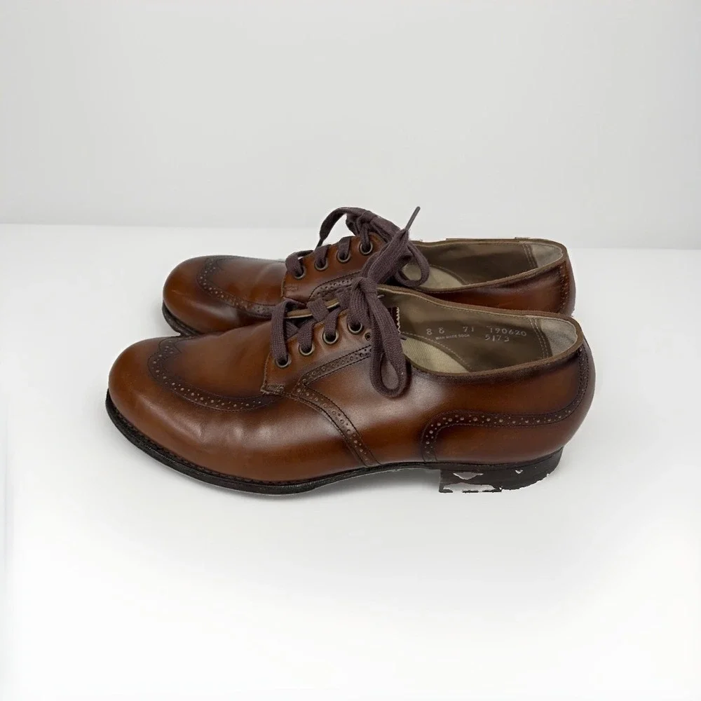 Vintage 1973 Vulcan Men's Brown Leather Shoes Size 8 E Wide vintage Made in USA
